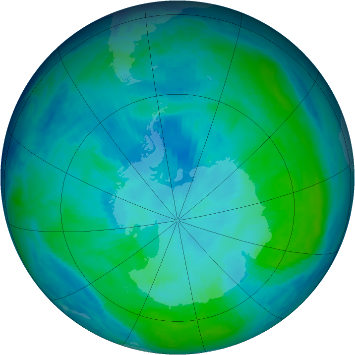 Antarctic ozone map for 05 February 1998